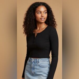 Brandy Melville Black Ribbed Long Sleeve Top